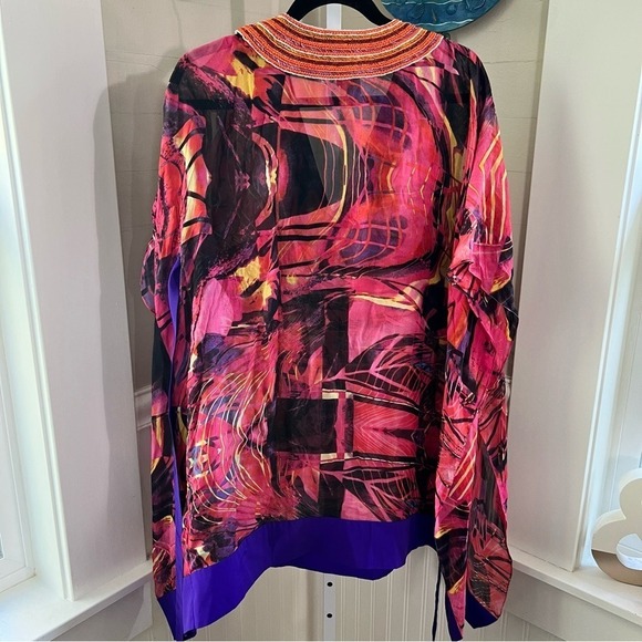 Zeugari Silk Tunic Beaded V Neck Semi Sheer Tie at Empire Waist * Runs Small * - Picture 10 of 11